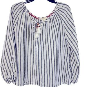 Cynthia Rowley Black and White Puff Sleeve  Linen Blouse size small